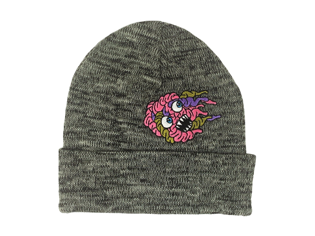 Tuque charcoal de la collection brainless avec broderie de cerveau de monstre sauvage. / Charcoal beanie with embrodery brain savage monster.