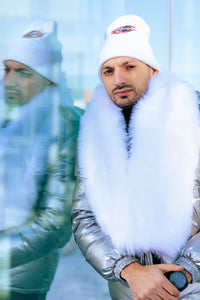 White faux fur scarf men